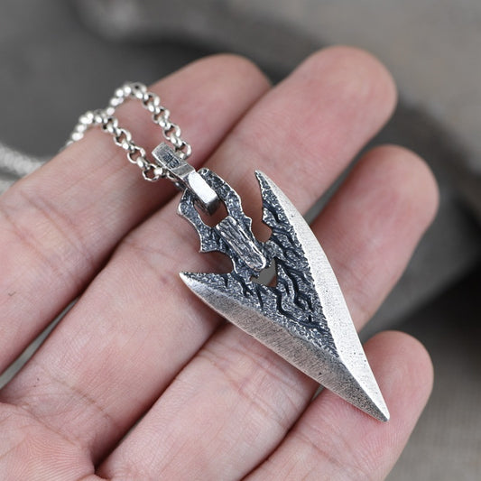 Silver Plated Men's  Necklace With Arrowhead Shape