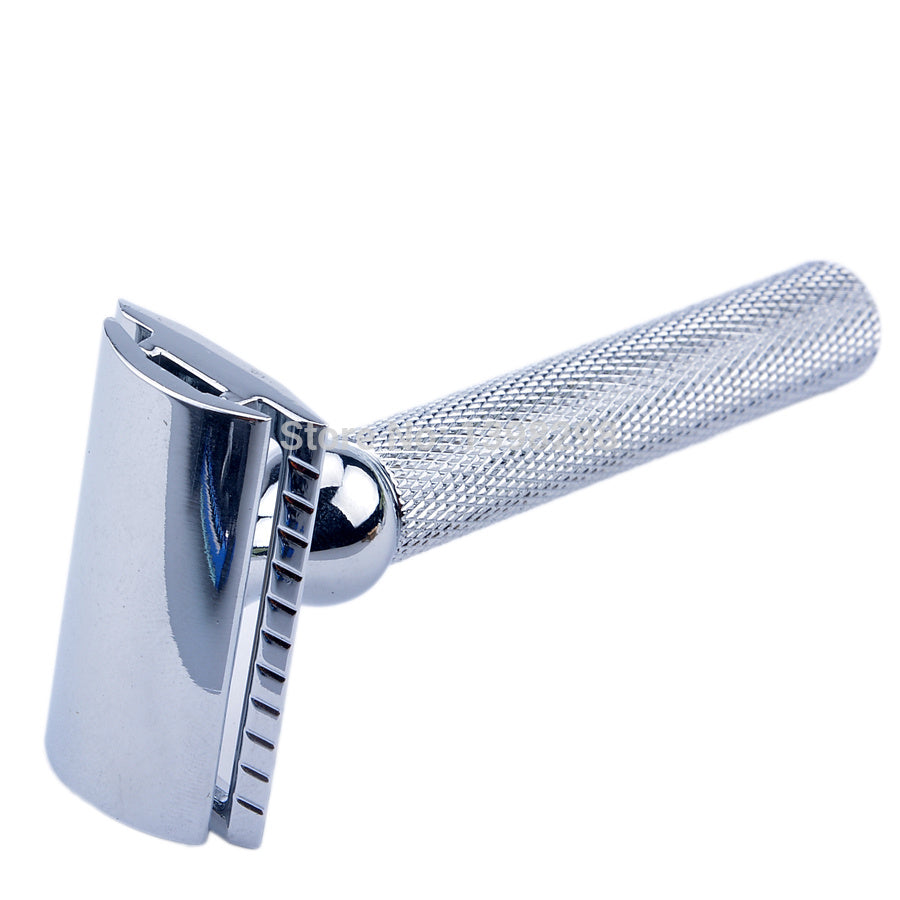 Shaving Set - Double Edge Safety- Badger Hair Brush, Chrome Stand Mug Bowl Soap Kit 10 Free Blades