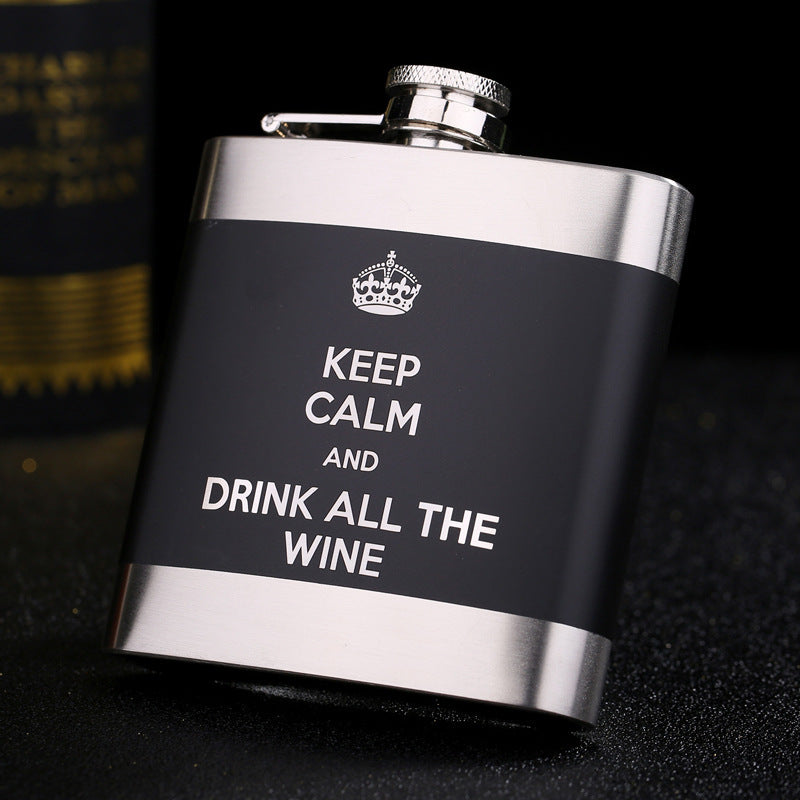 Black stainless steel metal hip flask with slogans