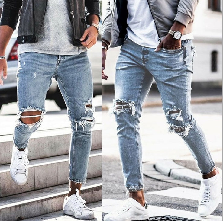 New Ripped Skinny Jeans Men's Streetwear