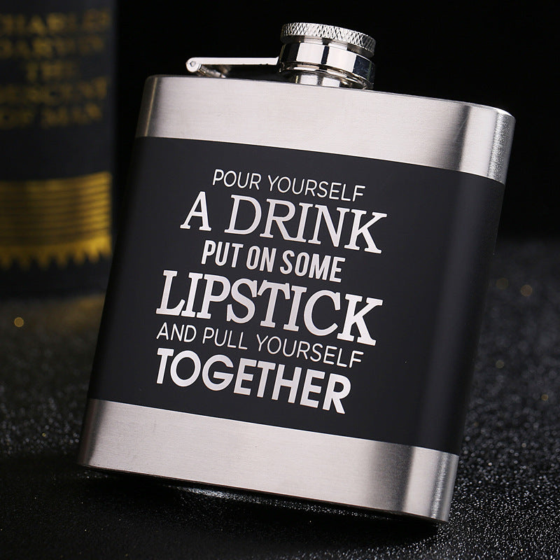 Black stainless steel metal hip flask with slogans