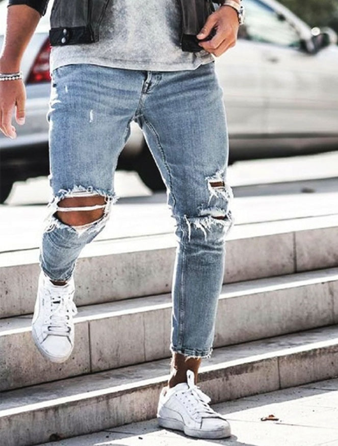 New Ripped Skinny Jeans Men's Streetwear