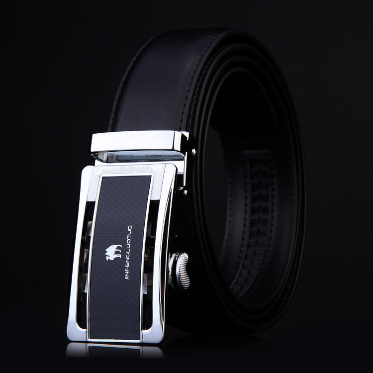 Leather business belt with automatic buckle