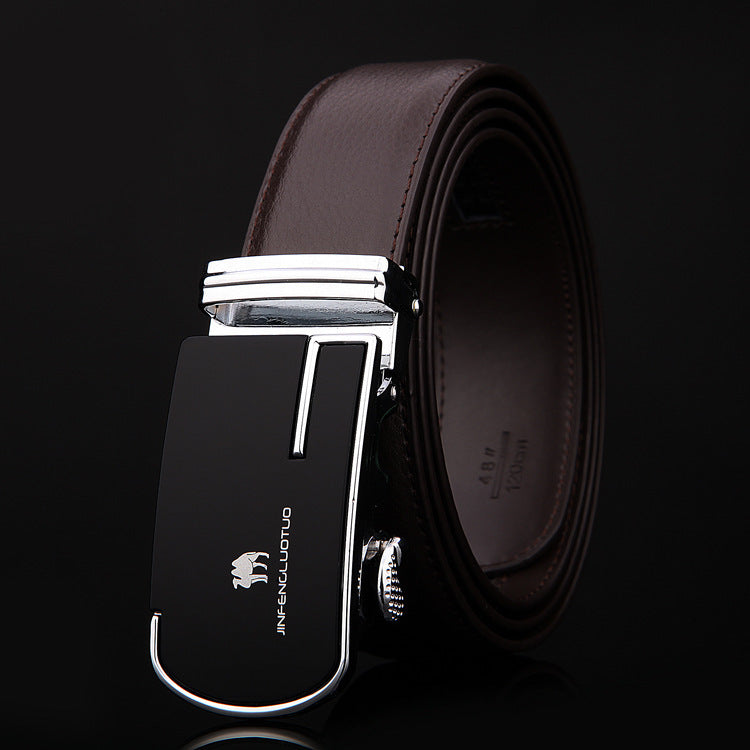 Leather business belt with automatic buckle