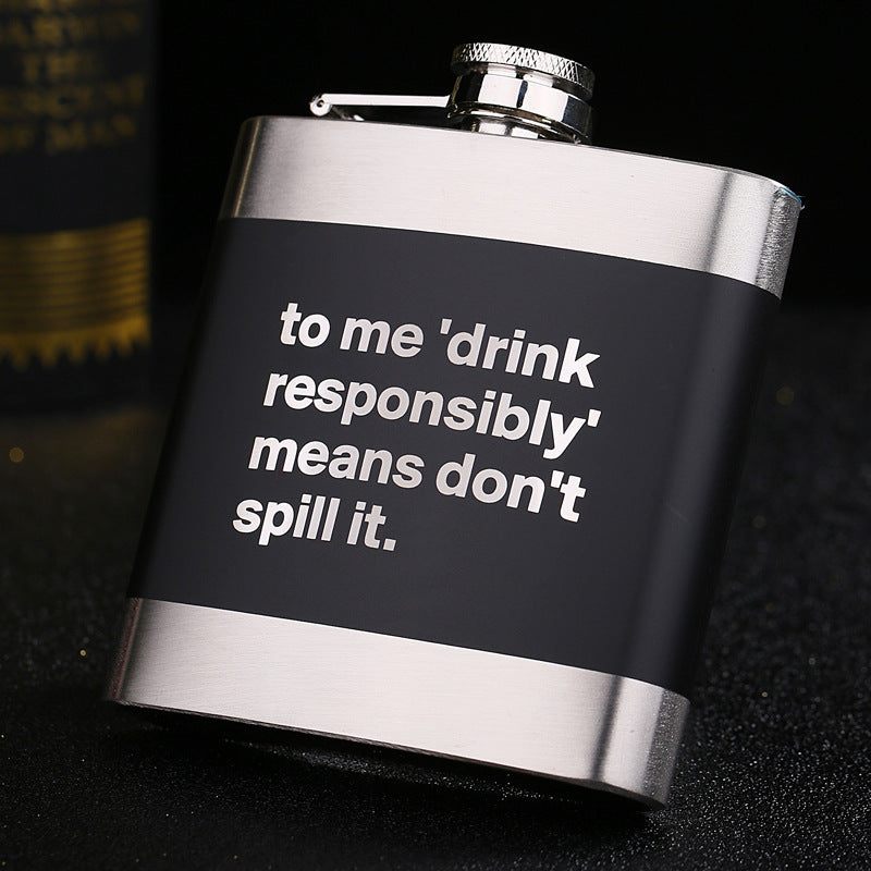 Black stainless steel metal hip flask with slogans