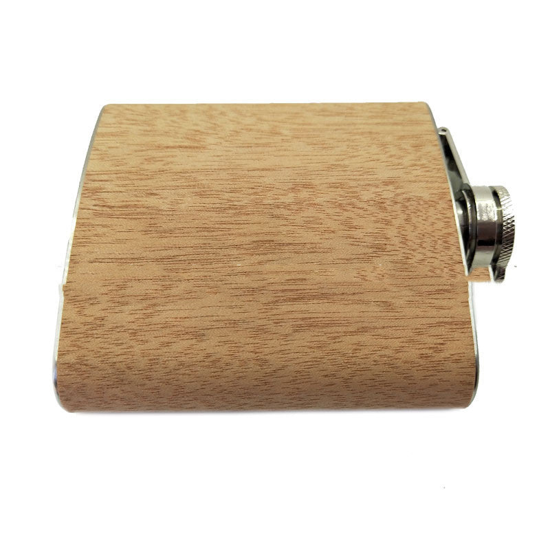 Veneer wood grain stainless steel hip flask