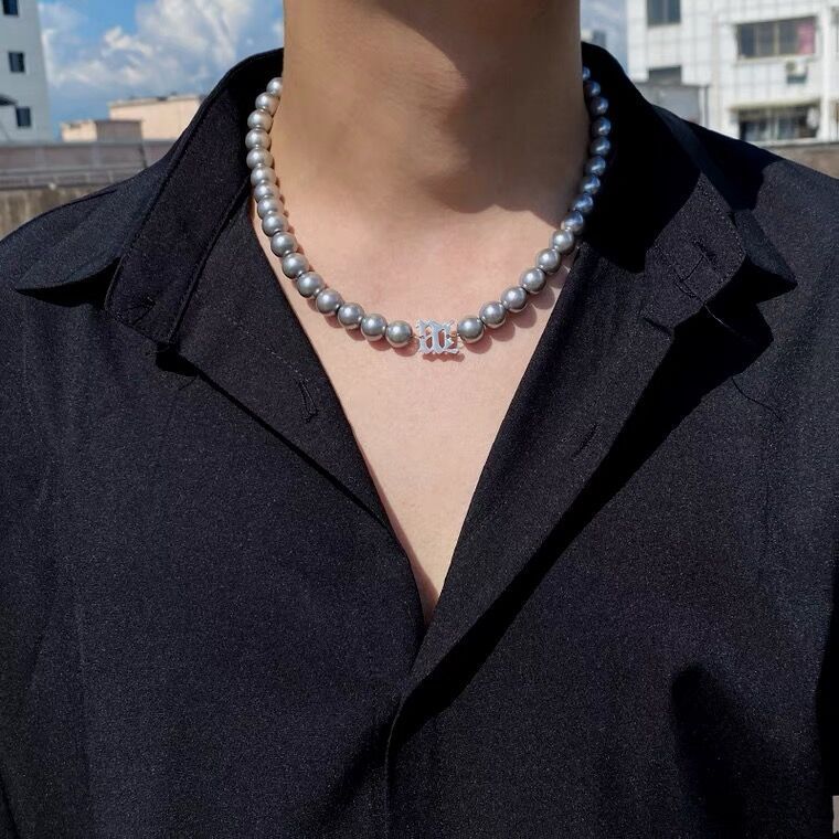 Men's Fashionable And Versatile Grey Pearl Necklace