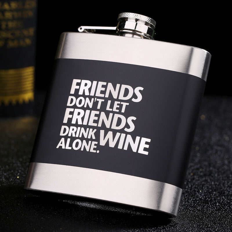 Black stainless steel metal hip flask with slogans