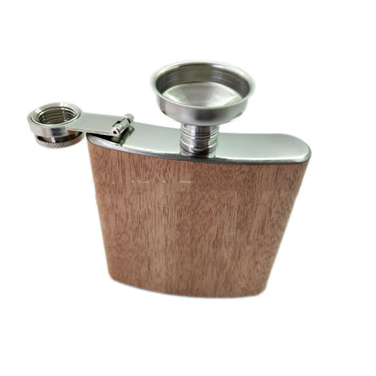 Veneer wood grain stainless steel hip flask