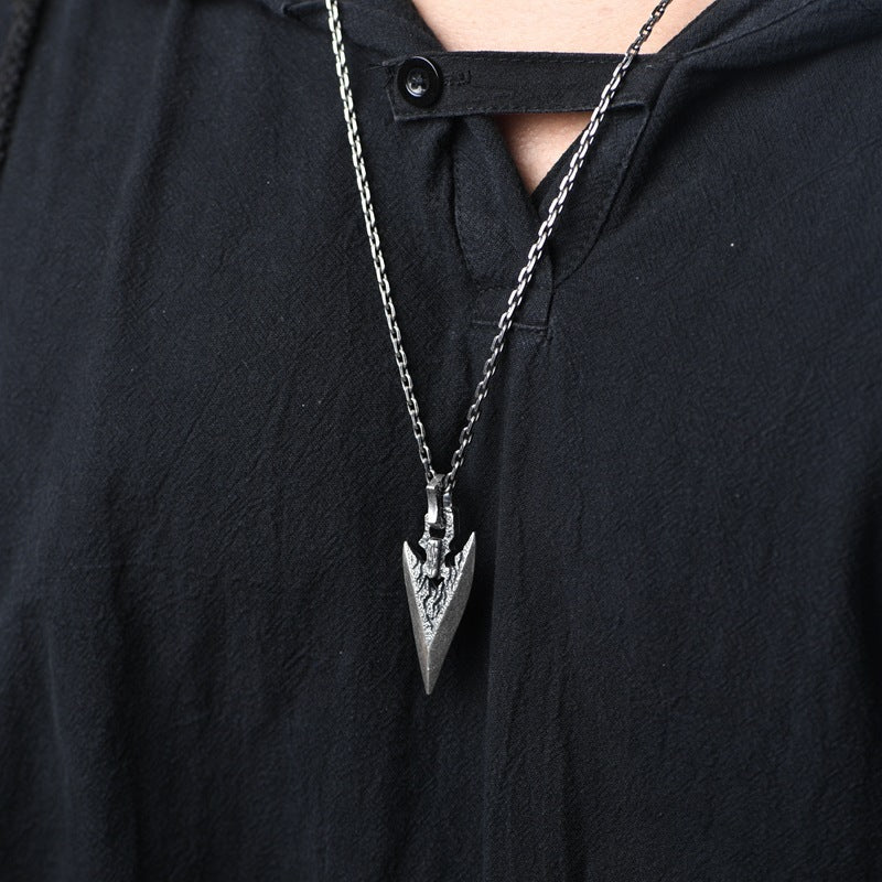 Silver Plated Men's  Necklace With Arrowhead Shape