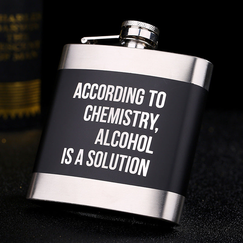 Black stainless steel metal hip flask with slogans