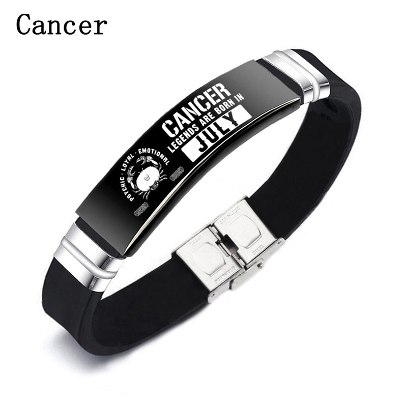 Black 12 Constellation Zodiac Sign ID Bracelets Bangles For Women & Men