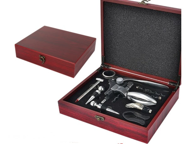 Ultimate Nine-piece wooden box leather case wine bottle opener set