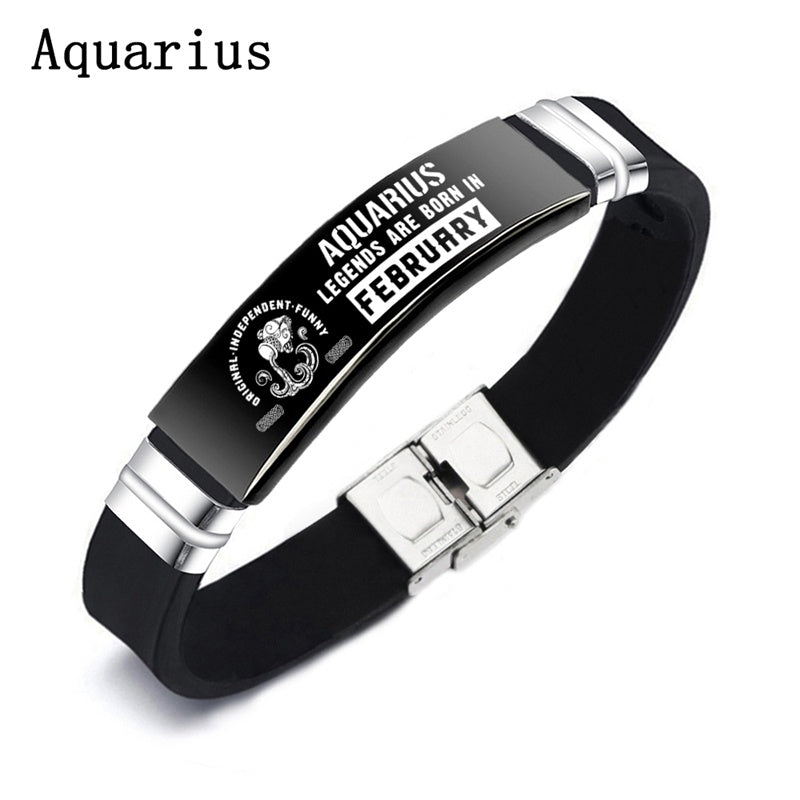 Black 12 Constellation Zodiac Sign ID Bracelets Bangles For Women & Men