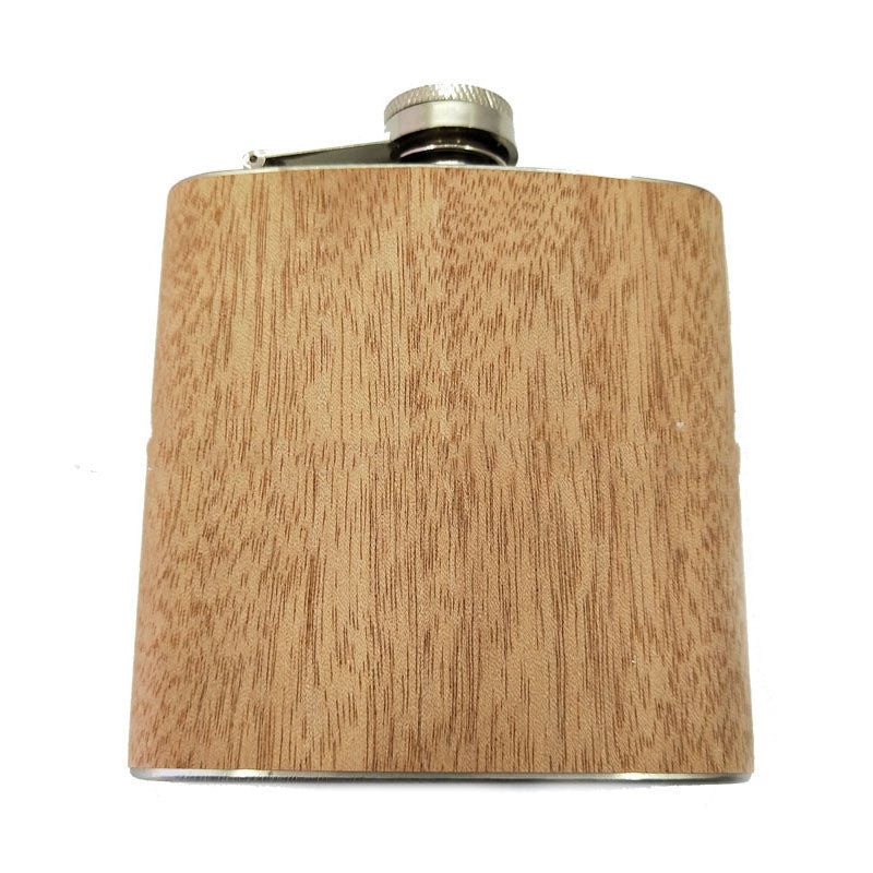 Veneer wood grain stainless steel hip flask