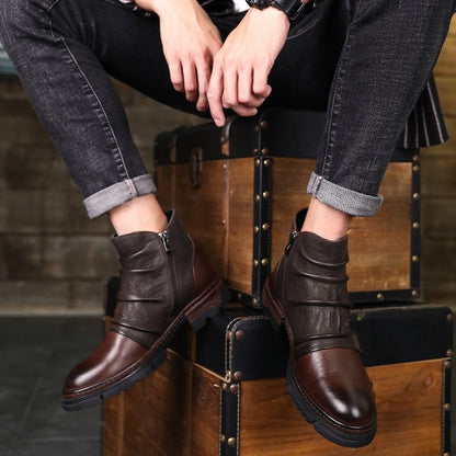 Retro Wrinkle Genuine Leather Mens Boots