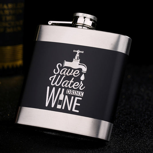 Black stainless steel metal hip flask with slogans