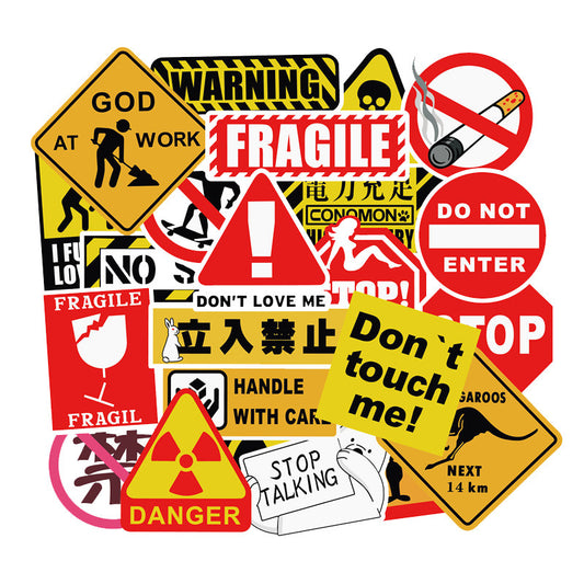 50 Warning Warning Signs Spoof Graffiti Rod Box Bumper Stickers Removable