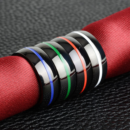 Men's Stainless Steel Thin Colour Line Ring - Choice Of Colours