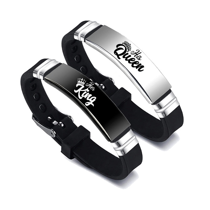 Black & Silver Her King - His Queen - Couple Bracelets - Valentines Day Gift