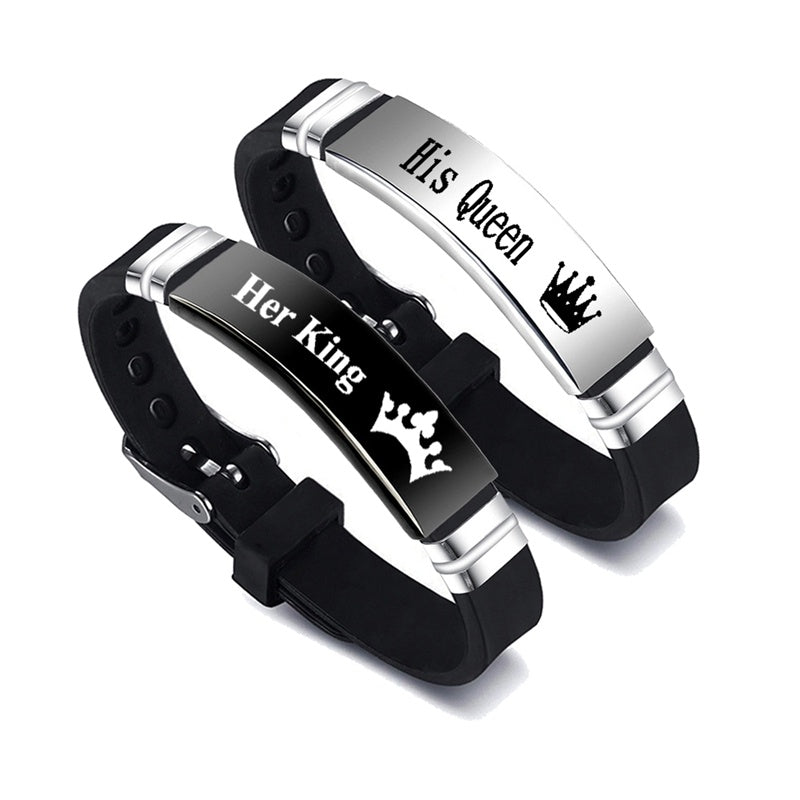 Black & Silver Her King - His Queen - Couple Bracelets - Valentines Day Gift