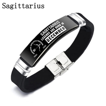 Black 12 Constellation Zodiac Sign ID Bracelets Bangles For Women & Men