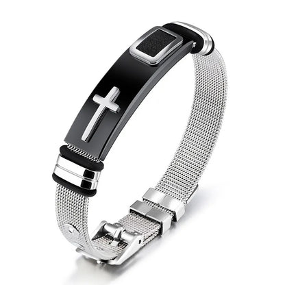 Men's Adjustable Bracelet 3D Cross Stainless Steel Mesh Chain Bracelet/Bangle