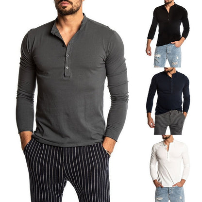 Men's Fashion Solid Color Long Sleeve O-neck T-shirts Mens