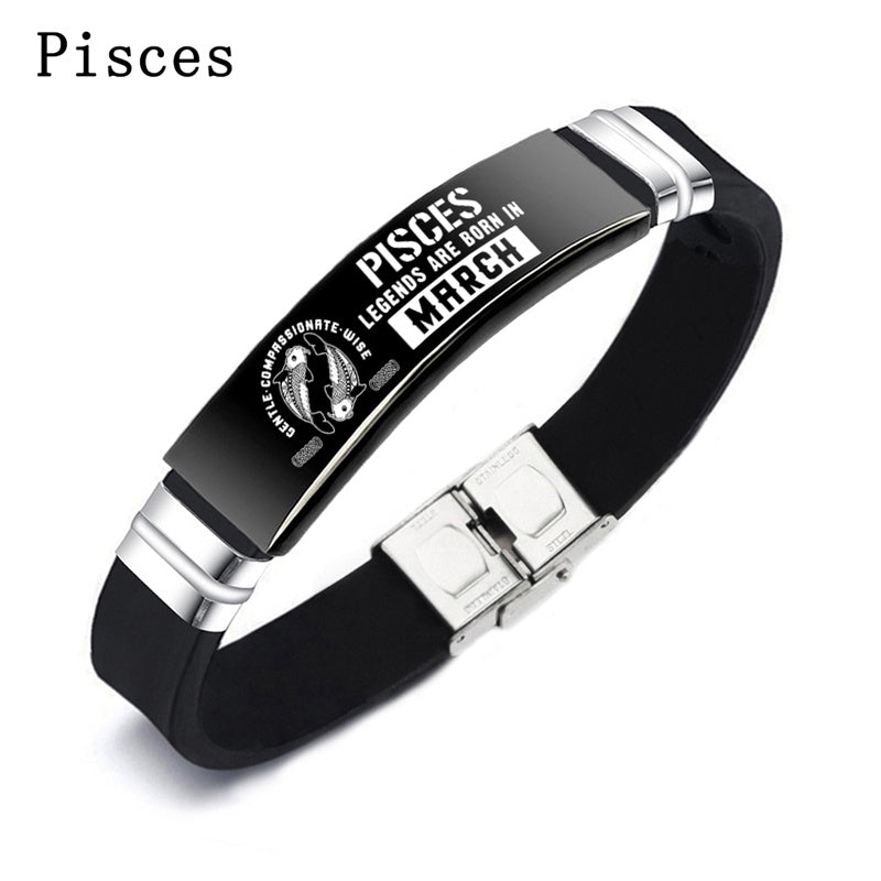 Black 12 Constellation Zodiac Sign ID Bracelets Bangles For Women & Men