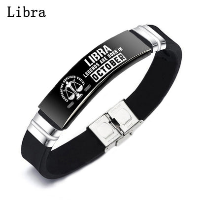 Black 12 Constellation Zodiac Sign ID Bracelets Bangles For Women & Men