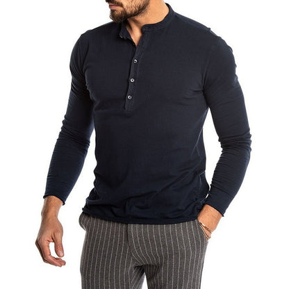 Men's Fashion Solid Color Long Sleeve O-neck T-shirts Mens