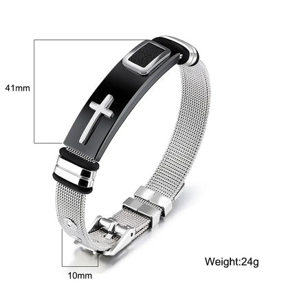 Men's Adjustable Bracelet 3D Cross Stainless Steel Mesh Chain Bracelet/Bangle