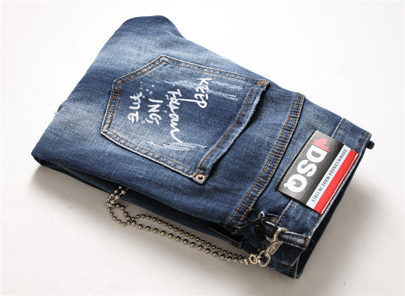 Men Button Up Slim Denim Jeans