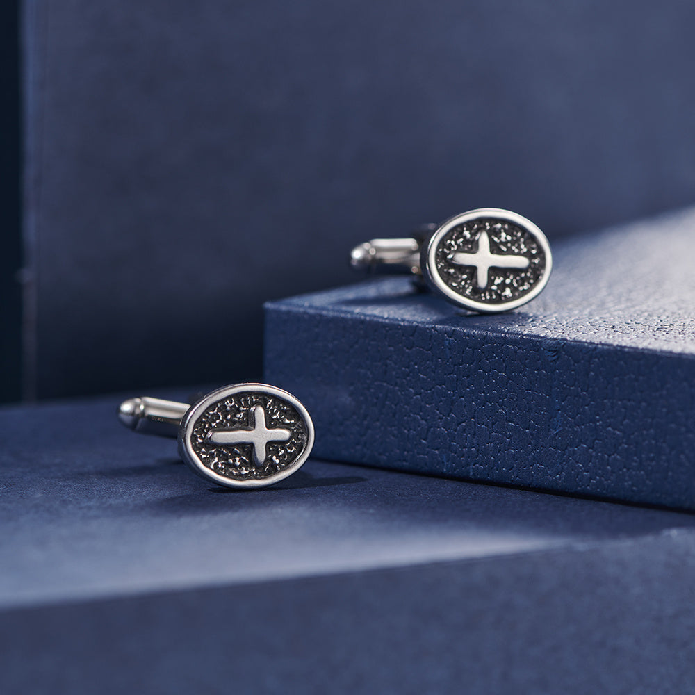 Men's Designer Oval Cross Cufflinks