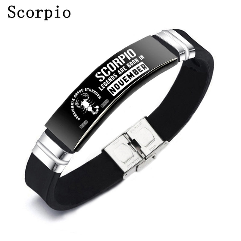 Black 12 Constellation Zodiac Sign ID Bracelets Bangles For Women & Men