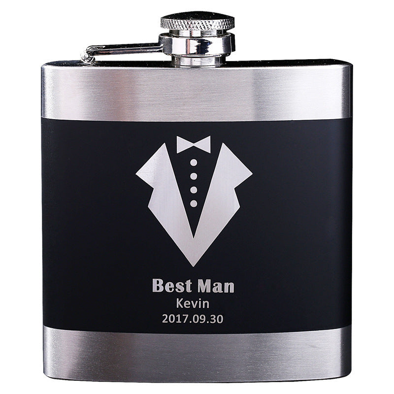 Black stainless steel metal hip flask with slogans