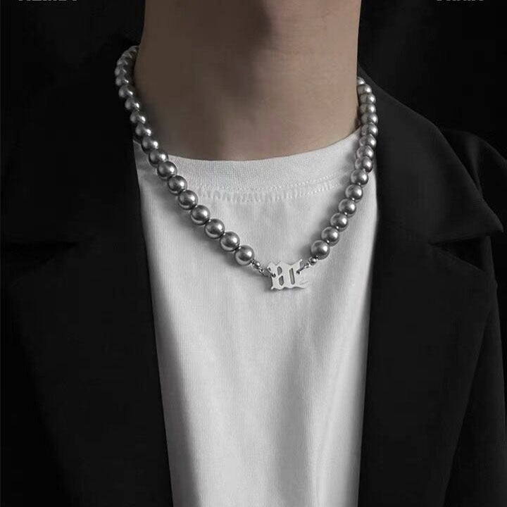 Men's Fashionable And Versatile Grey Pearl Necklace